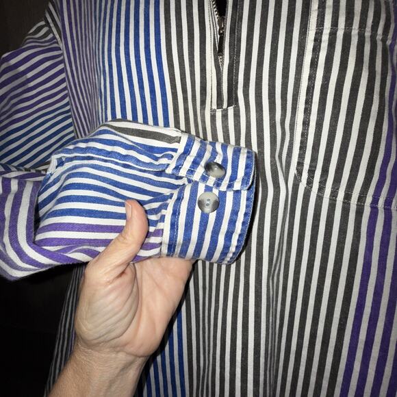 PB & Co. Men’s 90’s Striped Rugby Shirt Sz M 1/2 Zip corduroy collar Preppy Frat - Picture 8 of 15